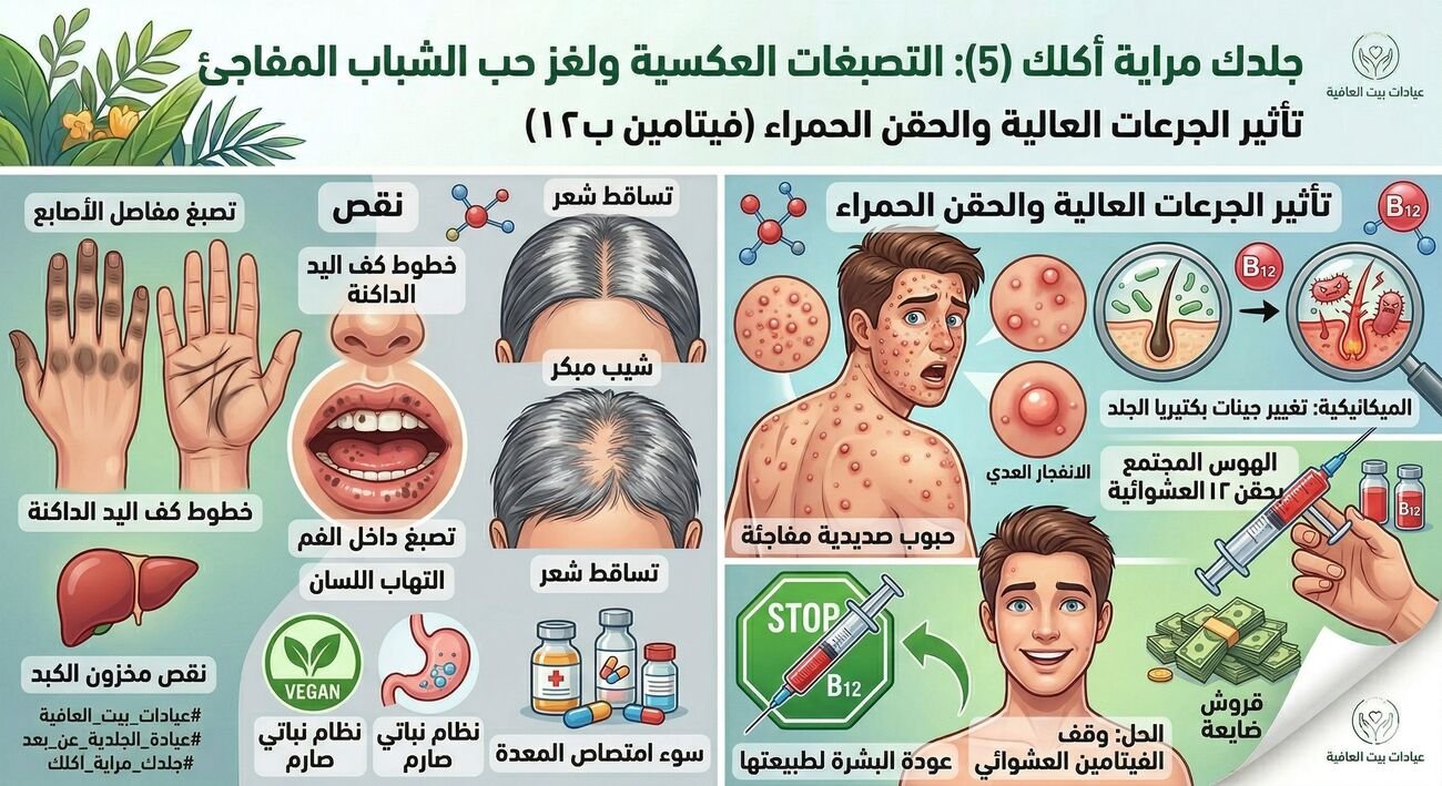التصبغات العكسية ولغز حب الشباب المفاجئ (فيتامين ب١٢)