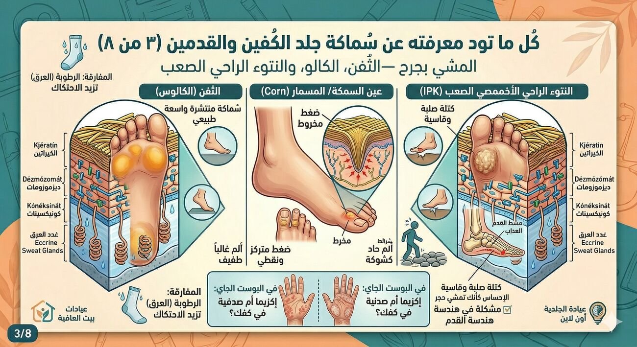 المشي بجرح - الثفن، الكالو، والنتوء الراحي الصعب