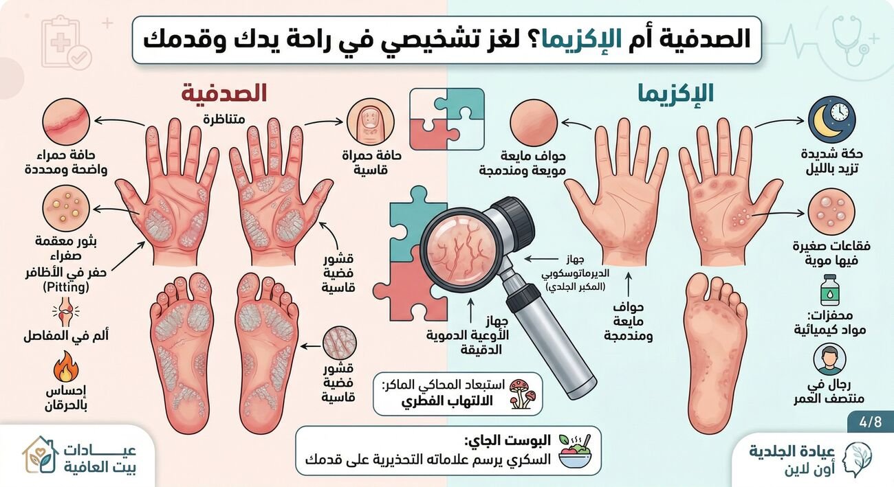 الصدفية أم الإكزيما؟ لغز تشخيصي في راحة يدك وقدمك