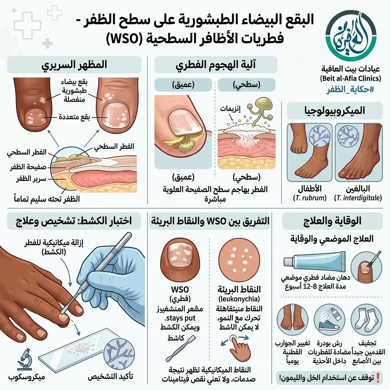 البقع البيضاء الطبشورية على سطح الظفر - النوع البسيط من الفطريات
