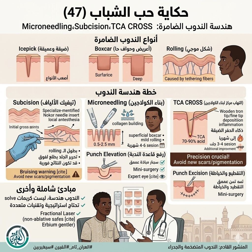 هندسة الندوب الضامرة: Microneedling، Subcision، TCA CROSS، Punch