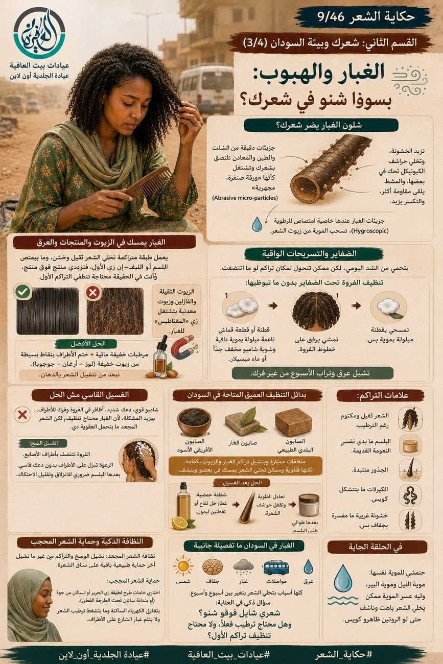 القسم التاني: شعرك وبيئة السودان (3/4) - الغبار والهبوب: بسووا شنو في شعرك؟