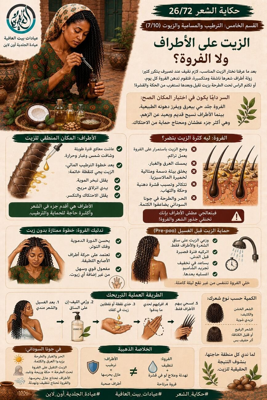 القسم الخامس: الترطيب والمسامية والزيوت (7/10) - الزيت على الأطراف ولا الفروة؟