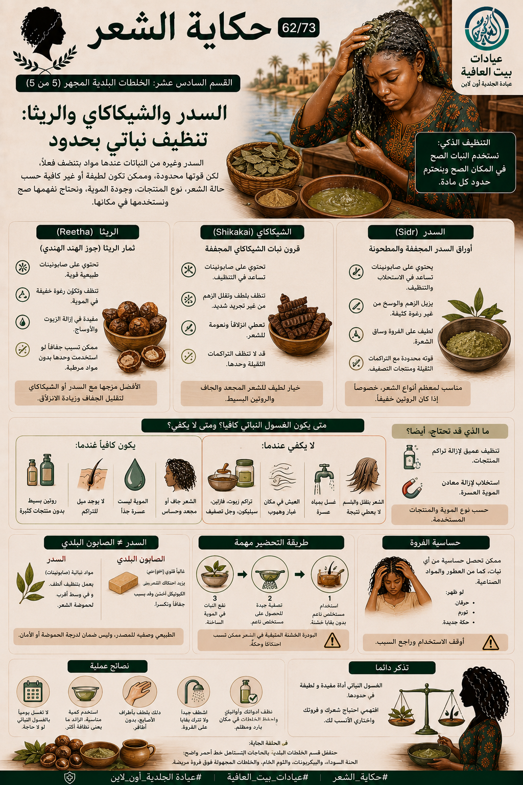 القسم الثاني عشر: الخلطات البلدية تحت المجهر (٥ من ٦) - السدر والشيكاكاي والريثا: تنظيف نباتي بحدود