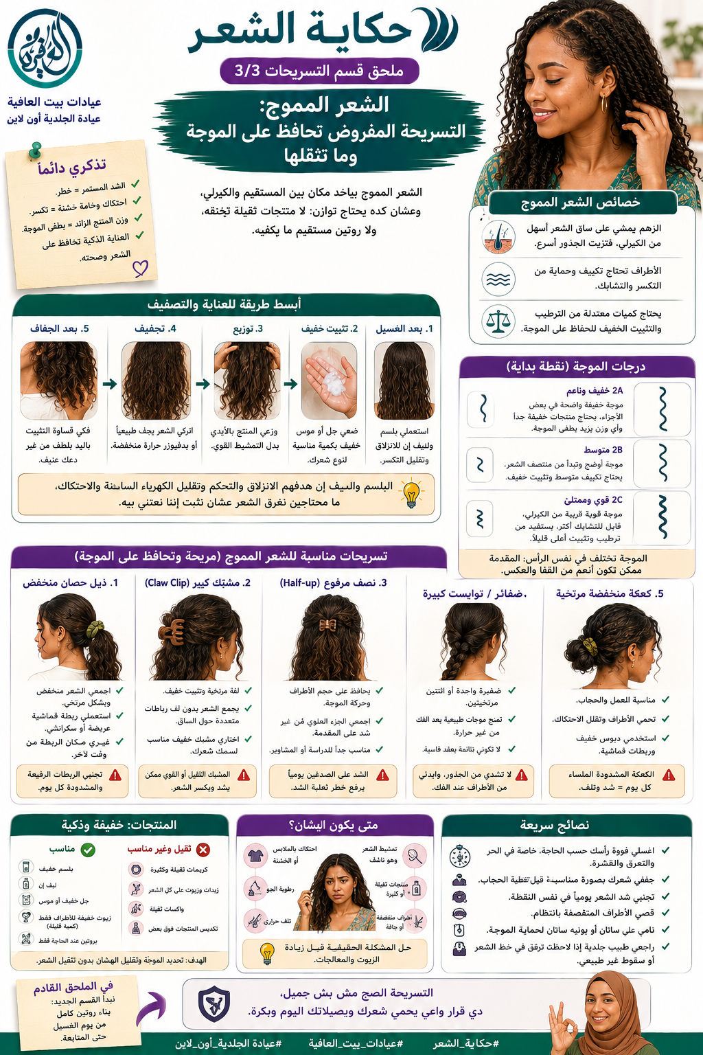ملحق قسم التسريحات ٣/٣ - الشعر المموج: التسريحة المفروض تحافظ على الموجة وما تثقلها