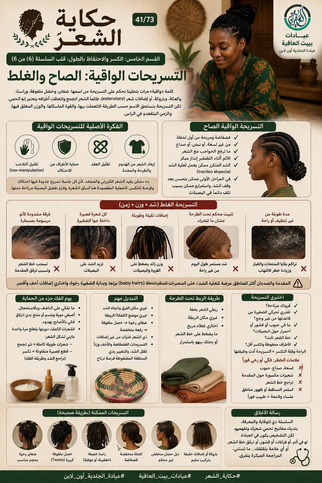 القسم السابع: الكسر والاحتفاظ بالطول، قلب السلسلة (٦ من ٦) - التسريحات الواقية: الصاح والغلط