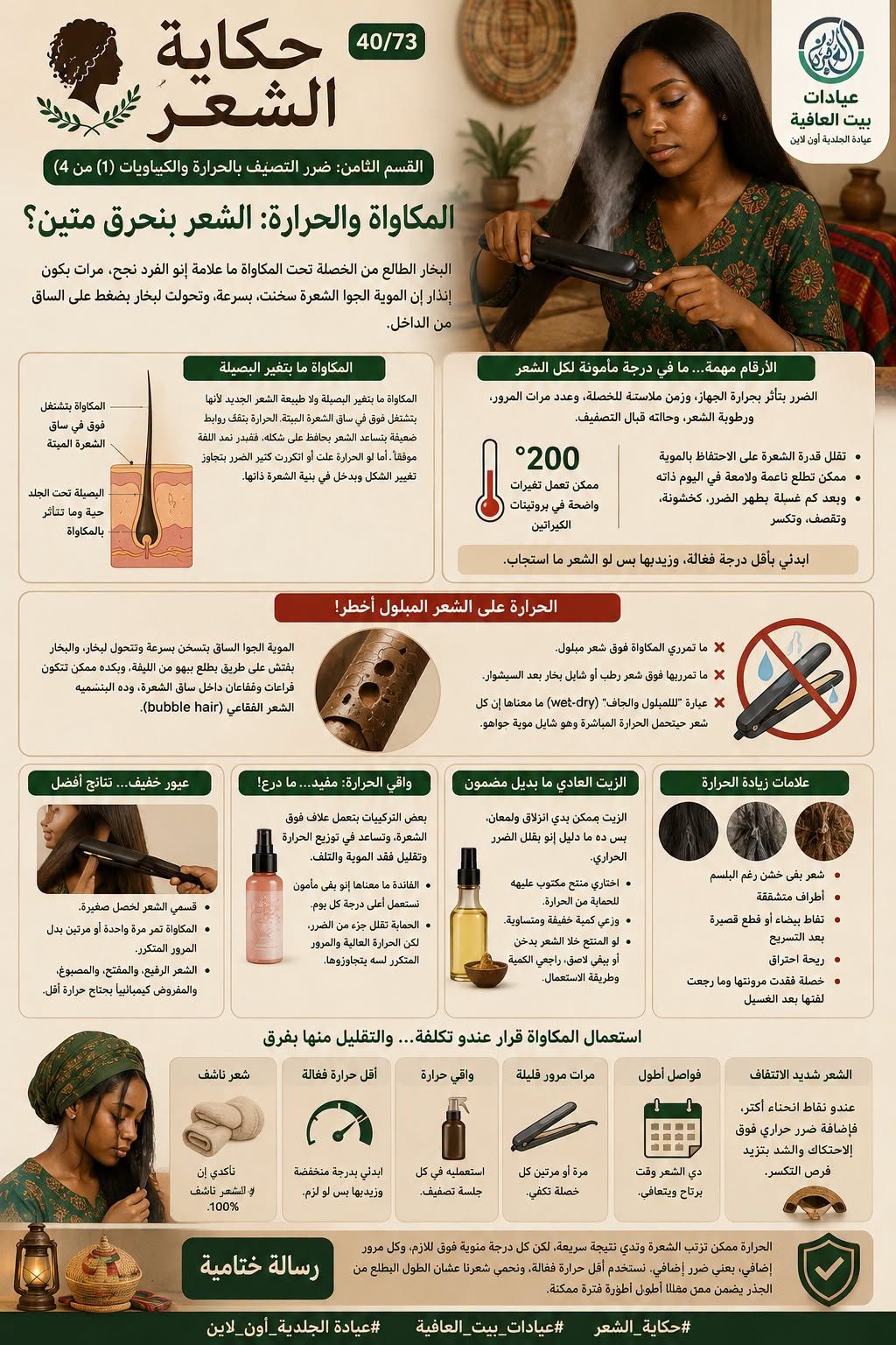 القسم الثامن: ضرر التصفيف بالحرارة والكيماويات (١ من ٤) - المكواة والحرارة: الشعر بنحرق متين؟