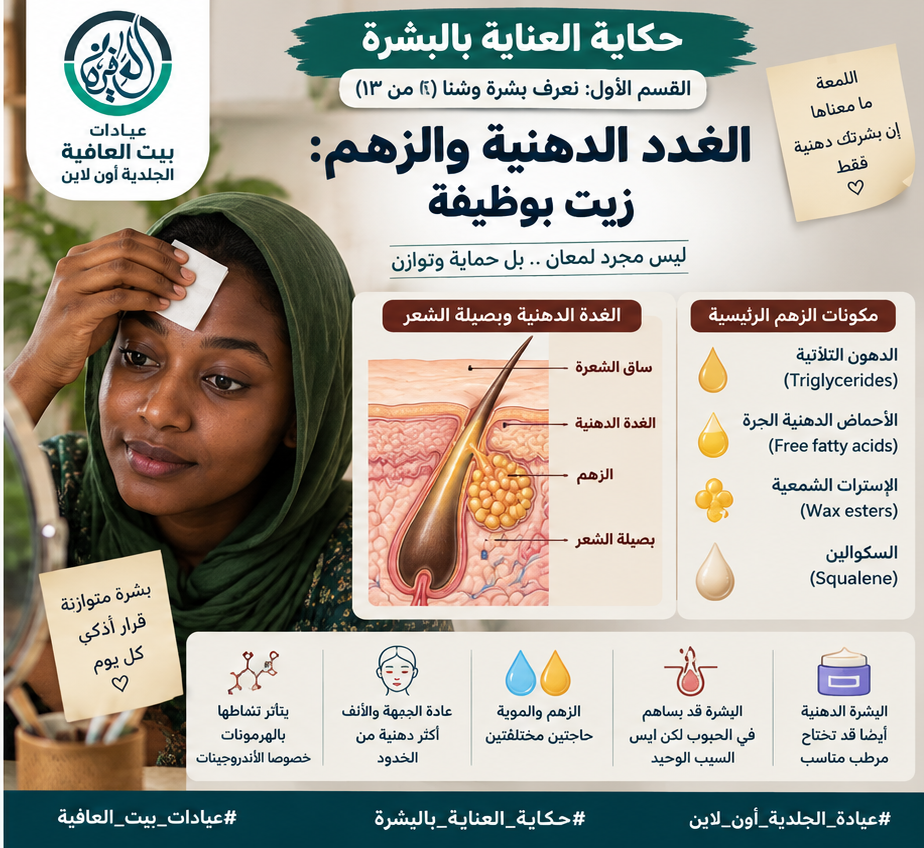 القسم الأول: نعرف بشرة وشنا (٦ من ١٣) - الغدد الدهنية والزهم: زيت بوظيفة